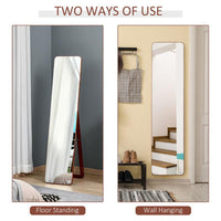 SPECCHIO DA TERRA E DA PARETE CON STRUTTURA IN LEGNO, SUPPORTO PIEGHEVOLE CON CERNIERA, 37X43X156CM, NOCE CHIARO