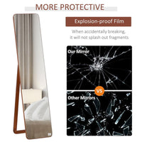 SPECCHIO DA TERRA E DA PARETE CON STRUTTURA IN LEGNO, SUPPORTO PIEGHEVOLE CON CERNIERA, 37X43X156CM, NOCE CHIARO