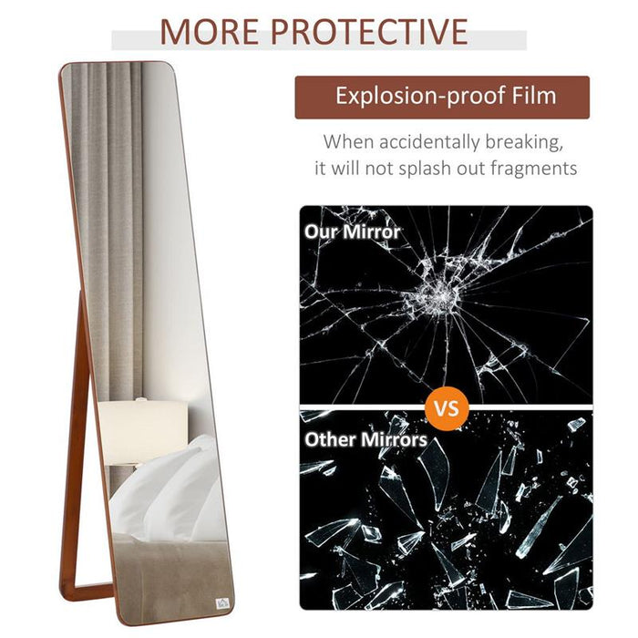 SPECCHIO DA TERRA E DA PARETE CON STRUTTURA IN LEGNO, SUPPORTO PIEGHEVOLE CON CERNIERA, 37X43X156CM, NOCE CHIARO