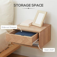 SET 2 COMODINI MODERNI SOSPESI CON CASSETTO E MENSOLA IN LEGNO 37X32X21CM, COLORE NATURALE