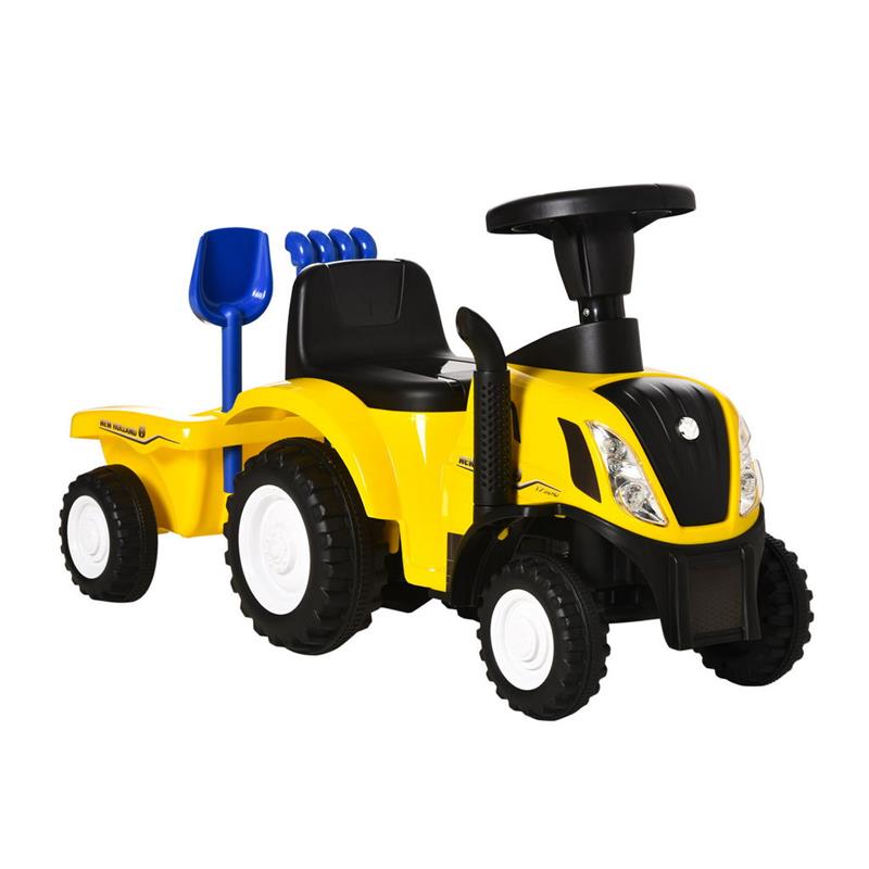 TRATTORE PER BAMBINI CAVALCABILE CON RIMORCHIO RASTRELLO E PALA 12-36 MESI