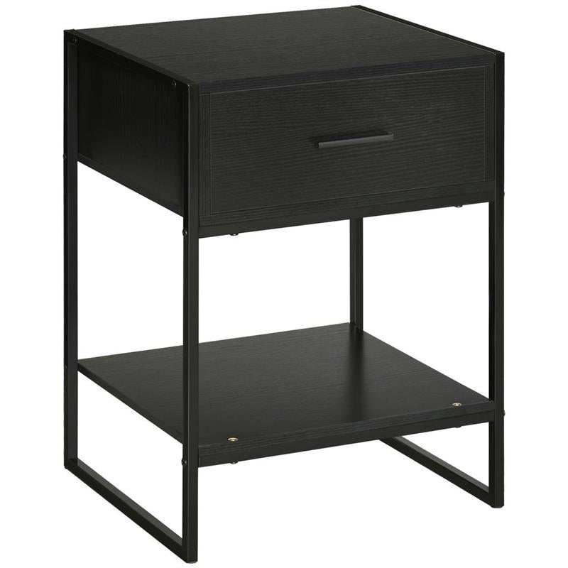 COMODINO MODERNO CON CASSETTO E RIPIANO APERTO 45X 40 X 60 CM NERO