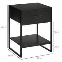 COMODINO MODERNO CON CASSETTO E RIPIANO APERTO 45X 40 X 60 CM NERO