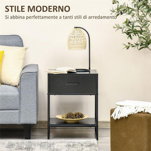 COMODINO MODERNO CON CASSETTO E RIPIANO APERTO 45X 40 X 60 CM NERO