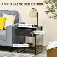 COMODINO MODERNO CON CASSETTO E RIPIANO APERTO 45X 40 X 60 CM NERO