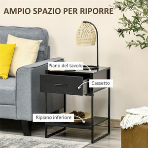 COMODINO MODERNO CON CASSETTO E RIPIANO APERTO 45X 40 X 60 CM NERO