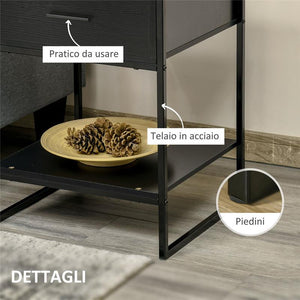 COMODINO MODERNO CON CASSETTO E RIPIANO APERTO 45X 40 X 60 CM NERO