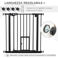 CANCELLETTO PER CANI CON FISSAGGIO A PRESSIONE, ESTENSIBILE DA 74-80CM CON CHIUSURA AUTOMATICA, NERO