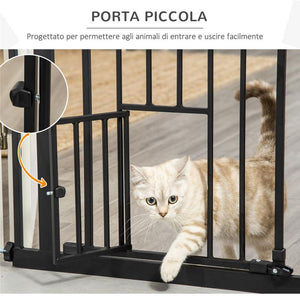 CANCELLETTO PER CANI CON FISSAGGIO A PRESSIONE, ESTENSIBILE DA 74-80CM CON CHIUSURA AUTOMATICA, NERO