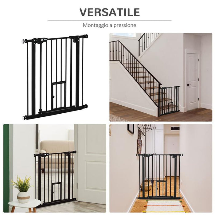 CANCELLETTO PER CANI CON FISSAGGIO A PRESSIONE, ESTENSIBILE DA 74-80CM CON CHIUSURA AUTOMATICA, NERO