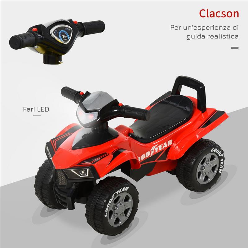 QUAD GIOCATTOLO PER BAMBINI 18-36 MESI CON LICENZA GOODYEAR ROSSO E NERO