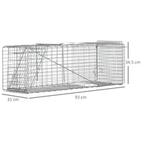 GABBIA TRAPPOLA PER ANIMALI VIVI PIEGHEVOLE IN ACCIAIO, 93X31X34.5CM, ARGENTO