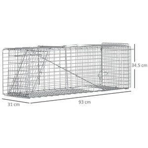 GABBIA TRAPPOLA PER ANIMALI VIVI PIEGHEVOLE IN ACCIAIO, 93X31X34.5CM, ARGENTO