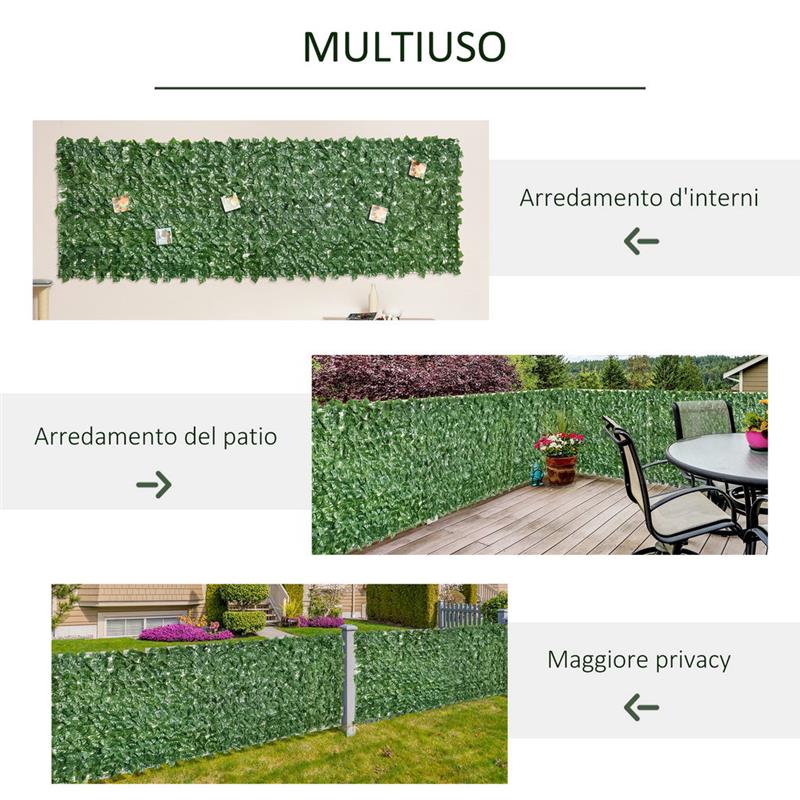 ROTOLO DI SIEPE ARTIFICIALE PER BALCONE IN PE CON FOGLIE 300X100 CM VERDE SCURO