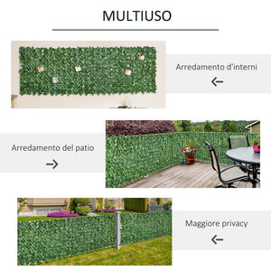 ROTOLO DI SIEPE ARTIFICIALE PER BALCONE IN PE CON FOGLIE 300X100 CM VERDE SCURO