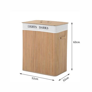 CESTA PORTABIANCHERIA IN BAMBÙ CON COPERCHIO E FODERA RIMOVIBILE 52 X 32 X 63 CM