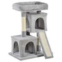ALBERO TIRAGRAFFI PER GATTI CON PALI IN SISAL, LETTINO E 2 CASETTE, 59X39X83CM, GRIGIO