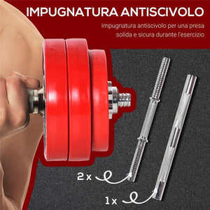 SET 2IN1 BILANCIERE E MANUBRI PESI DA 30 KG DISCHI RIVESTIMENTO ANTIGRAFFI