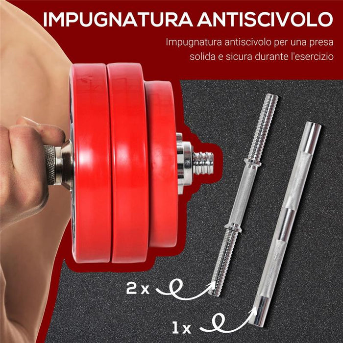 SET 2IN1 BILANCIERE E MANUBRI PESI DA 30 KG DISCHI RIVESTIMENTO ANTIGRAFFI