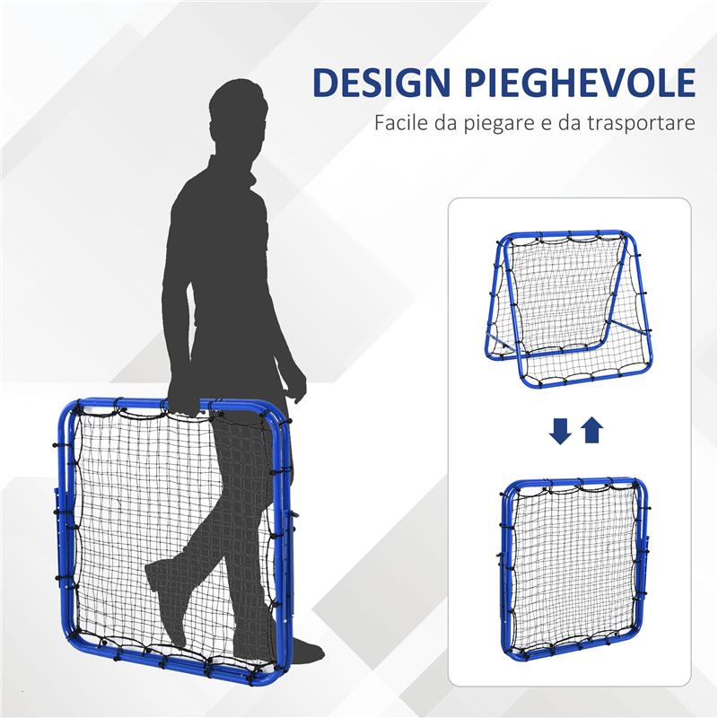 RETE DA CALCIO REBOUNDER PIEGHEVOLE CON ANGOLO REGOLABILE E PICCHETTI, 100X95X90 CM, BLU
