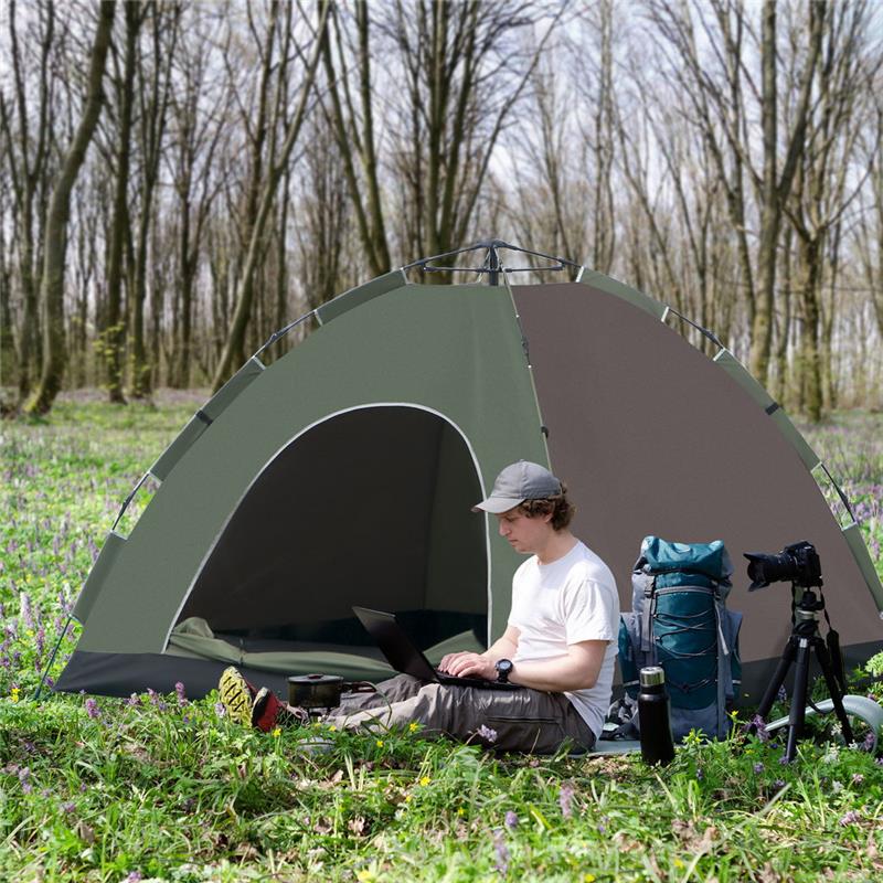 TENDA DA CAMPEGGIO POP-UP PER 4 PERSONE CON BORSA DA TRASPORTO, 210X210X135CM, VERDE