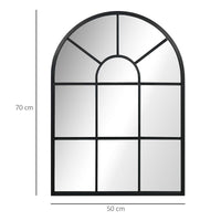 SPECCHIO MODERNO A PARETE E A FORMA DI ARCO 70X50 CM PER CAMERA DA LETTO E SOGGIORNO, IN METALLO NERO E VETRO