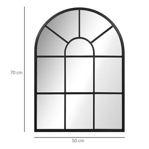 SPECCHIO MODERNO A PARETE E A FORMA DI ARCO 70X50 CM PER CAMERA DA LETTO E SOGGIORNO, IN METALLO NERO E VETRO