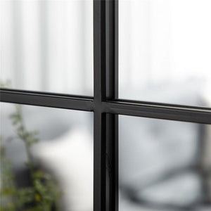 SPECCHIO MODERNO A PARETE E A FORMA DI ARCO 70X50 CM PER CAMERA DA LETTO E SOGGIORNO, IN METALLO NERO E VETRO