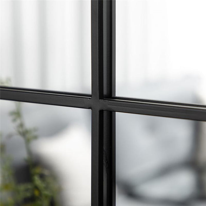 SPECCHIO MODERNO A PARETE E A FORMA DI ARCO 70X50 CM PER CAMERA DA LETTO E SOGGIORNO, IN METALLO NERO E VETRO