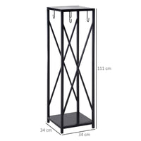 PORTALEGNA DA INTERNO ED ESTERNO SALVASPAZIO IN METALLO CON PALETTA SCOPINO ATTIZZATOIO E PINZA, 34X34X111CM NERO