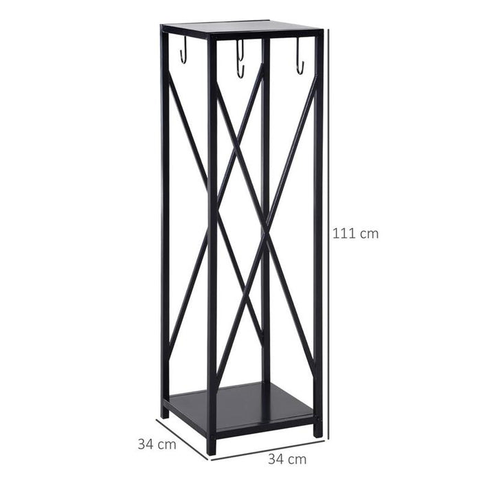 PORTALEGNA DA INTERNO ED ESTERNO SALVASPAZIO IN METALLO CON PALETTA SCOPINO ATTIZZATOIO E PINZA, 34X34X111CM NERO