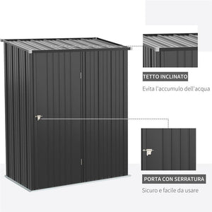 CASETTA DA GIARDINO PORTA UTENSILI ACCIAIO CON SERRATURA 161.5X94.5X196CM NERO