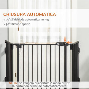 CANCELLETTO DI SICUREZZA PIEGHEVOLE E REGOLABILE IN ACCIAIO, BARRIERA PER CANI CON CHIUSURA AUTOMATICA E SISTEMA DI BLOCCO - NERO