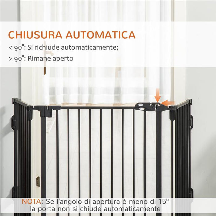 CANCELLETTO DI SICUREZZA PIEGHEVOLE E REGOLABILE IN ACCIAIO, BARRIERA PER CANI CON CHIUSURA AUTOMATICA E SISTEMA DI BLOCCO - NERO