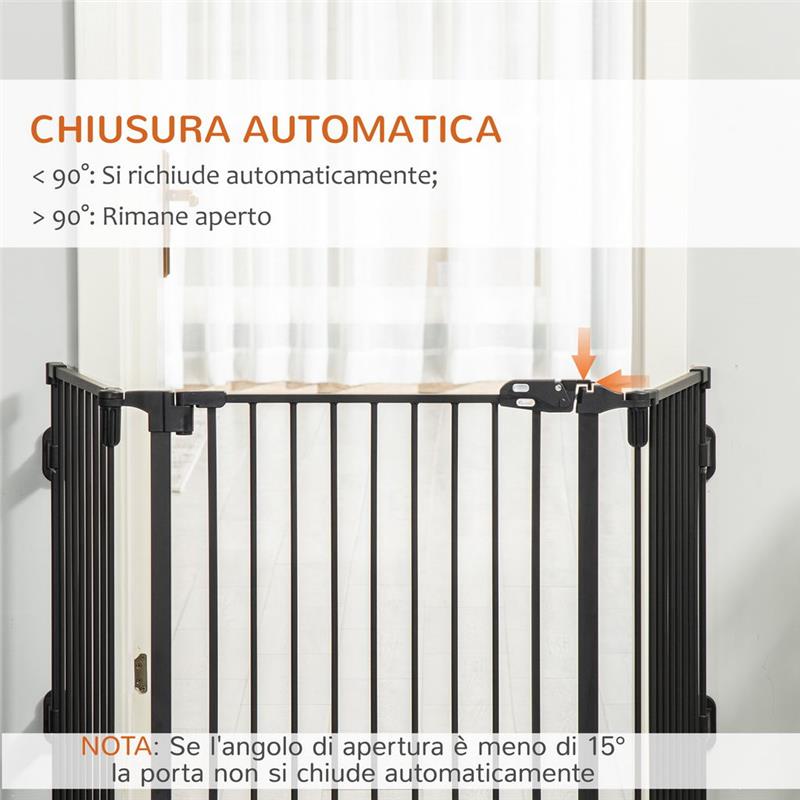 CANCELLETTO DI SICUREZZA PIEGHEVOLE E REGOLABILE IN ACCIAIO, BARRIERA PER CANI CON CHIUSURA AUTOMATICA E SISTEMA DI BLOCCO - NERO