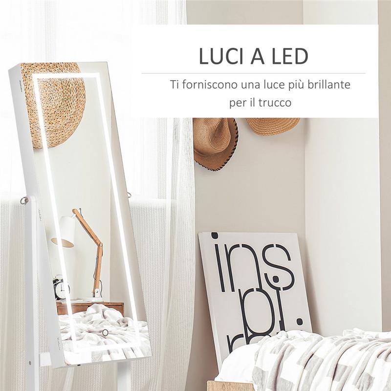 SPECCHIO PORTAGIOIE AUTOPORTANTE CON LUCE LED CON SERRATURA 46X36.5X151CM