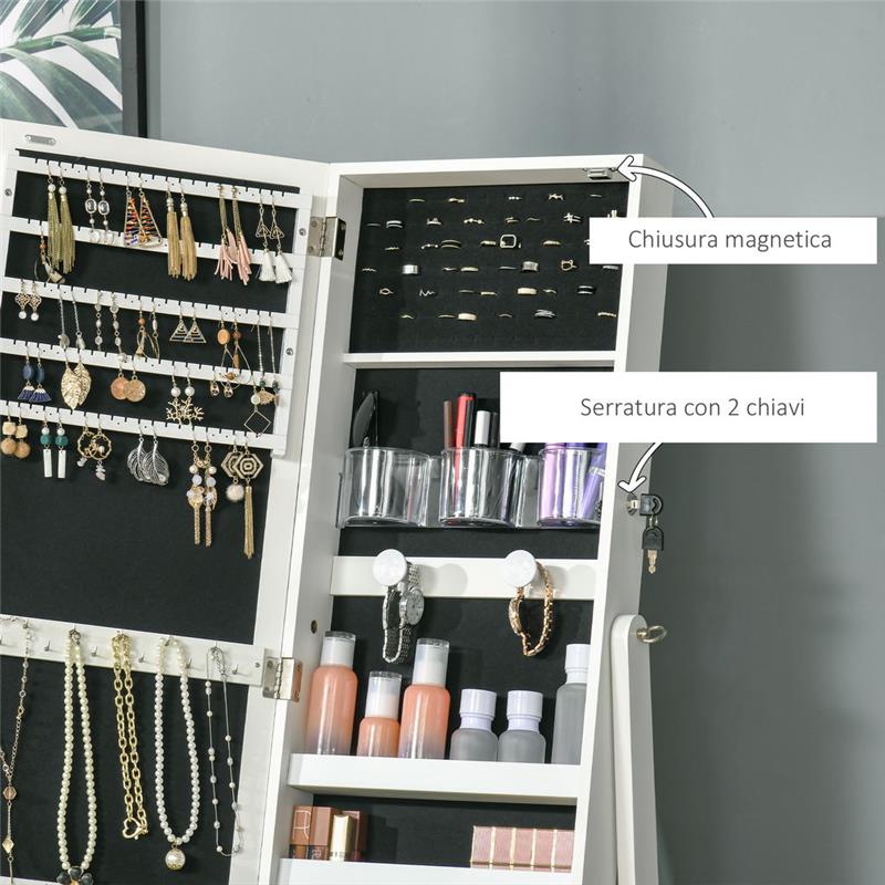 SPECCHIO PORTAGIOIE AUTOPORTANTE CON LUCE LED CON SERRATURA 46X36.5X151CM