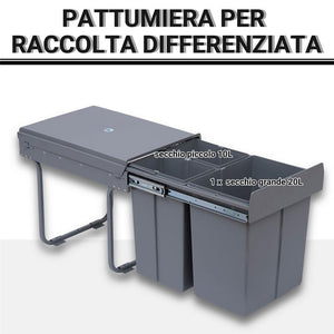 PATTUMIERA ESTRAIBILE CON 3 CONTENITORI PER RACCOLTA DIFFERENZIATA 40L