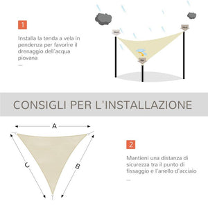 TENDA DA SOLE A VELA OMBREGGIANTE TRIANGOLARE 5 X 5 X 5 MT COLORE BEIGE