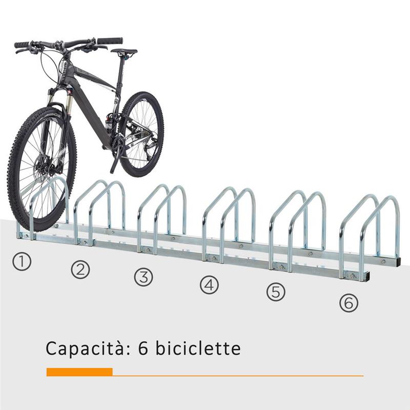 RASTRELLIERA PORTABICICLETTE PARCHEGGIO PER 6 BICICLETTE IN ACCIAIO, 179X33X27 C
