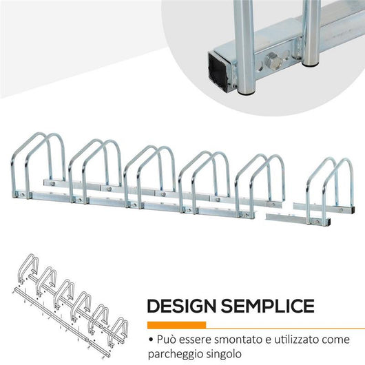 RASTRELLIERA PORTABICICLETTE PARCHEGGIO PER 6 BICICLETTE IN ACCIAIO, 179X33X27 C