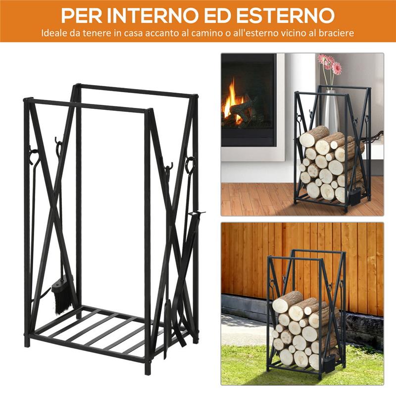 PORTALEGNA DA INTERNO ED ESTERNO IN ACCIAIO CON PALETTA SCOPINO PINZA 46X30X76CM