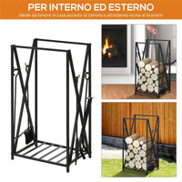 PORTALEGNA DA INTERNO ED ESTERNO IN ACCIAIO CON PALETTA SCOPINO PINZA 46X30X76CM