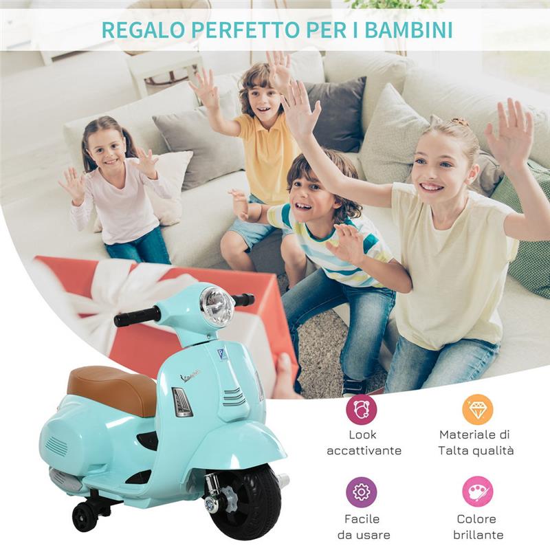 MOTO ELETTRICA VESPA PER BAMBINI 18-36 MESI VERDE ACQUA