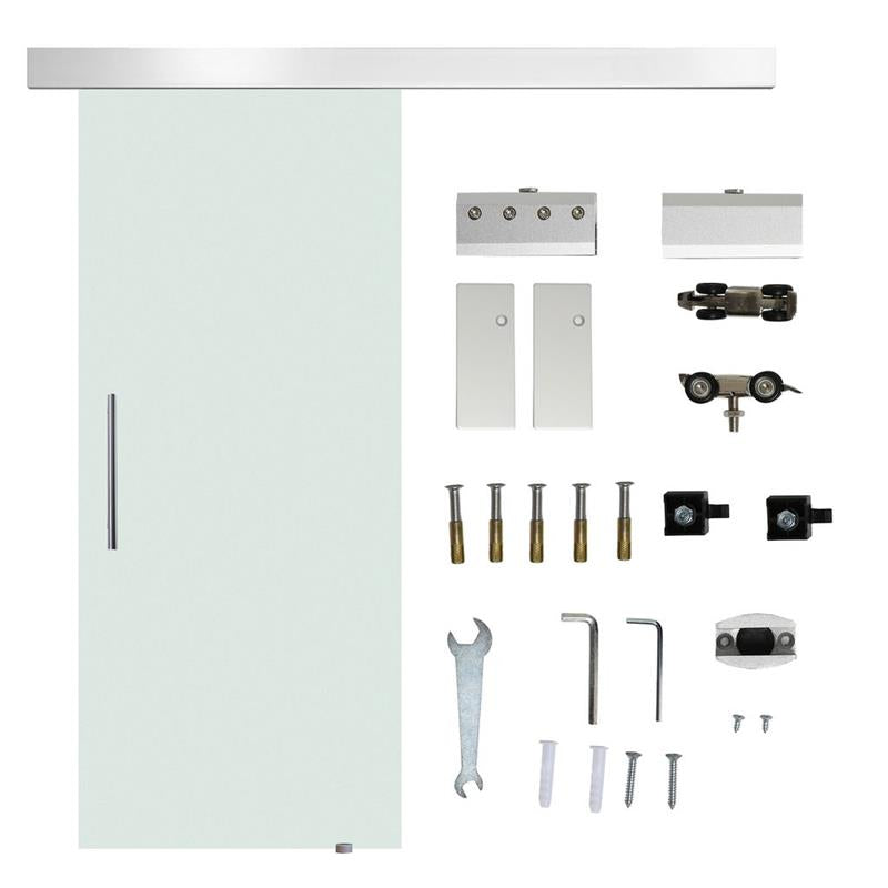 PORTA SCORREVOLE INTERNA IN VETRO SMERIGLIATO CON BINARIO B1 E MANIGLIA PER BAGNO CUCINA STUDIO VETRO 205X 77,5X 0,8CM