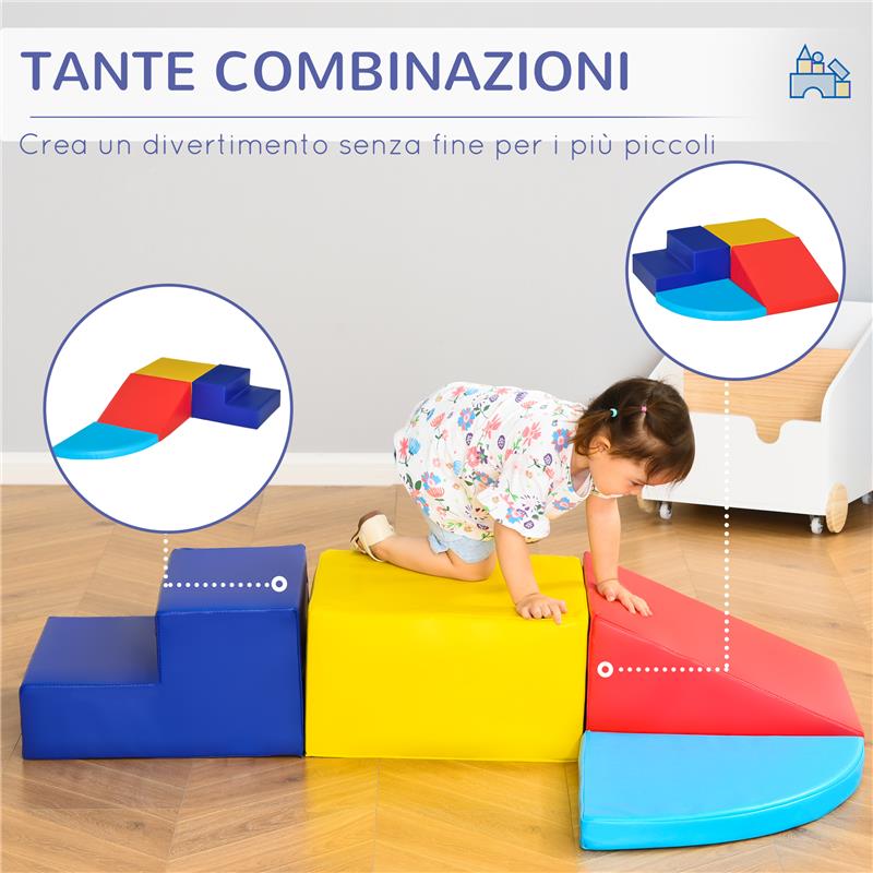 SET COSTRUZIONI MORBIDE DA 4 PEZZI GIOCO EDUCATIVO PER BAMBINI ETÀ 1-3 ANNI PER CASA E SCUOLA - MULTICOLORE