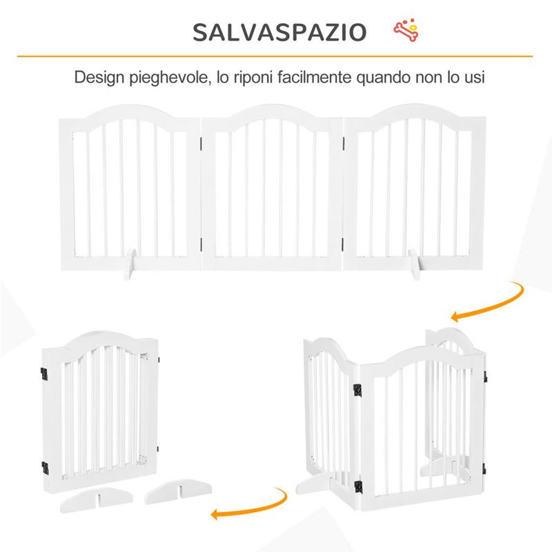 CANCELLINO PER CANI PIEGHEVOLE A 3 SEZIONI IN LEGNO, 154.5X29.5X61CM, BIANCO