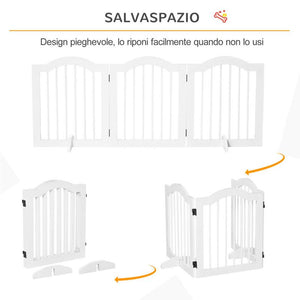 CANCELLINO PER CANI PIEGHEVOLE A 3 SEZIONI IN LEGNO, 154.5X29.5X61CM, BIANCO