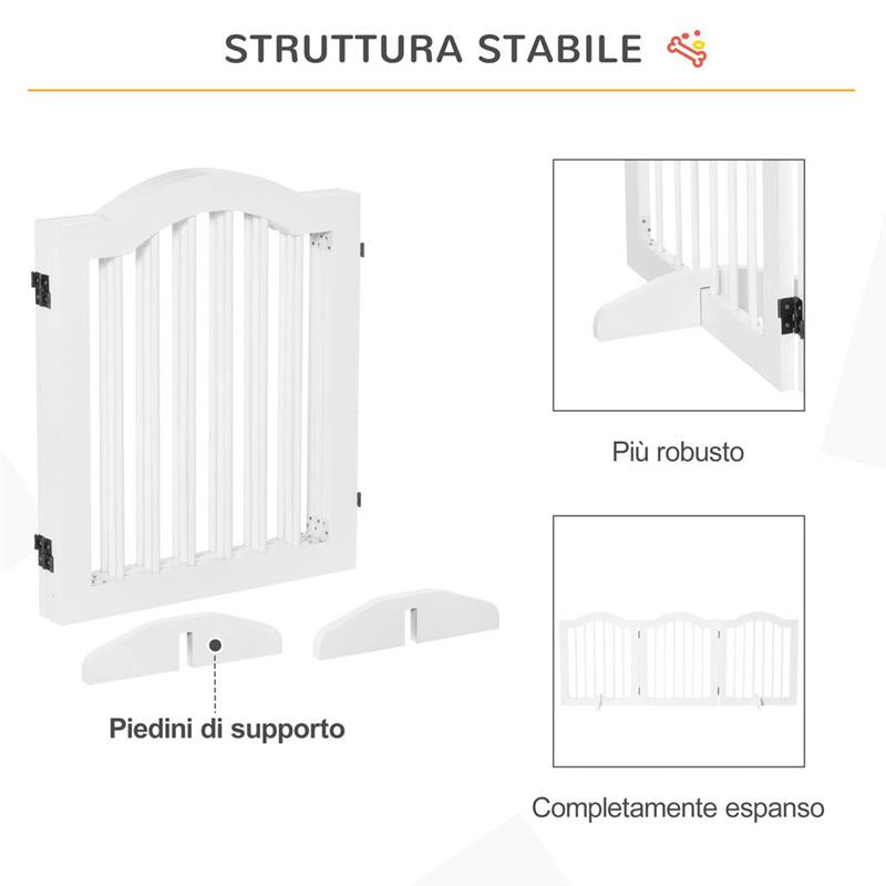 CANCELLINO PER CANI PIEGHEVOLE A 3 SEZIONI IN LEGNO, 154.5X29.5X61CM, BIANCO