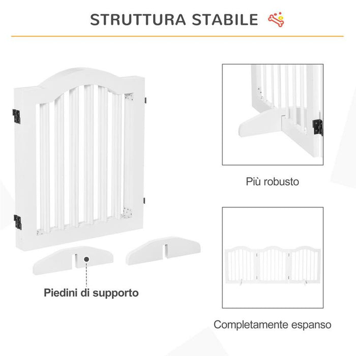 CANCELLINO PER CANI PIEGHEVOLE A 3 SEZIONI IN LEGNO, 154.5X29.5X61CM, BIANCO